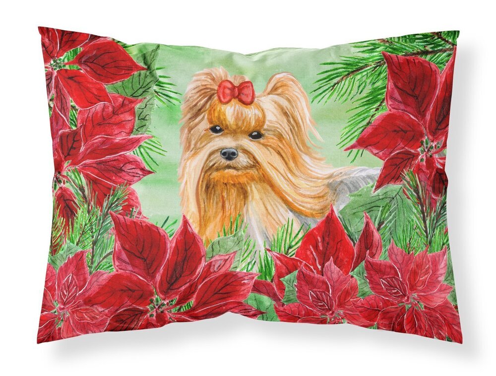 4278 CK1333PILLOWCASE Yorkshire Terrier Poinsettas Fabric Standard